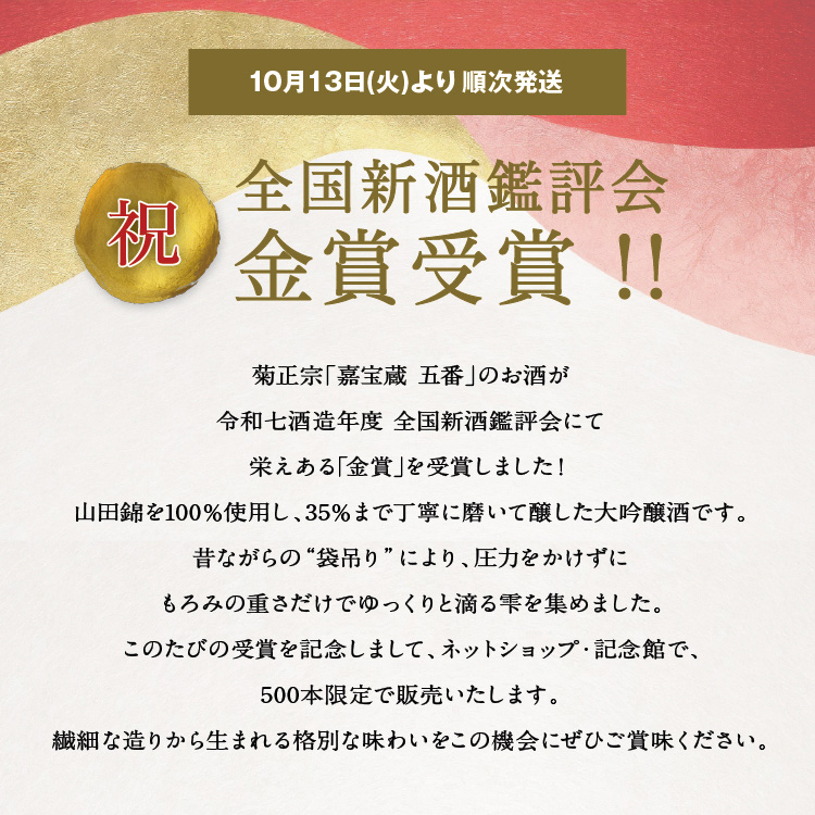 祝 全国新酒鑑評会 金賞受賞！