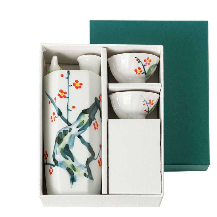 「うぐいす酒器セット　徳利１＆盃２(梅染錦)」